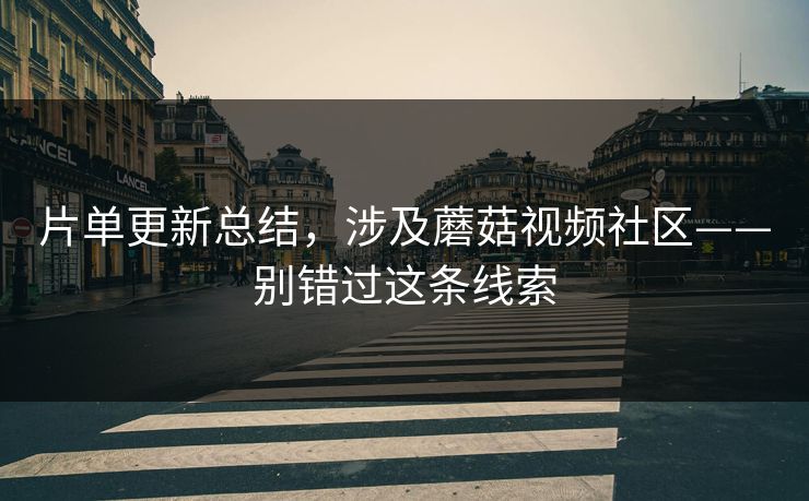 片单更新总结，涉及蘑菇视频社区——别错过这条线索