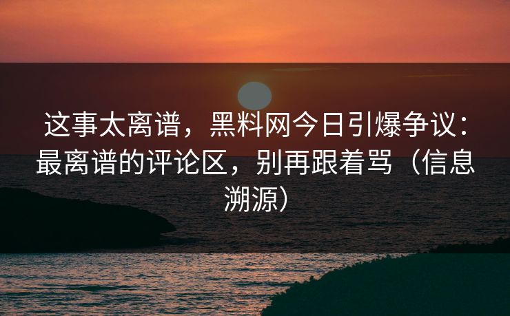 这事太离谱，黑料网今日引爆争议：最离谱的评论区，别再跟着骂（信息溯源）